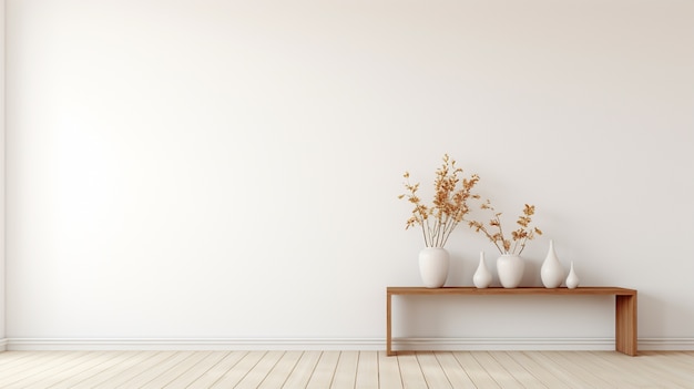 Background with simple white walls and plant