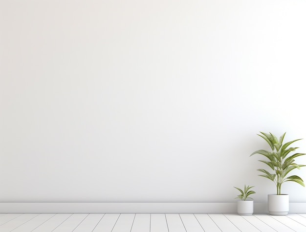 Background with simple white walls and plant