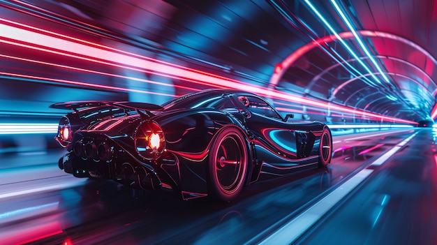 Free photo batmobile concept car with neon lights