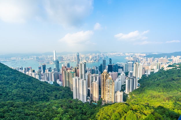 Free Photo beautiful architecture building exterior cityscape of hong kong city skyline