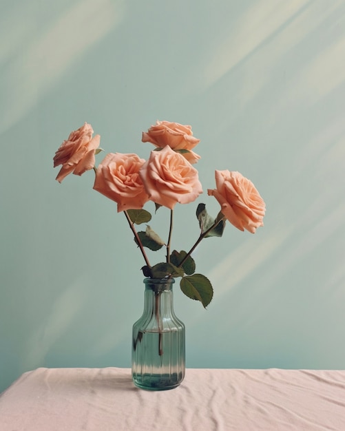 Beautiful blooming roses in vase