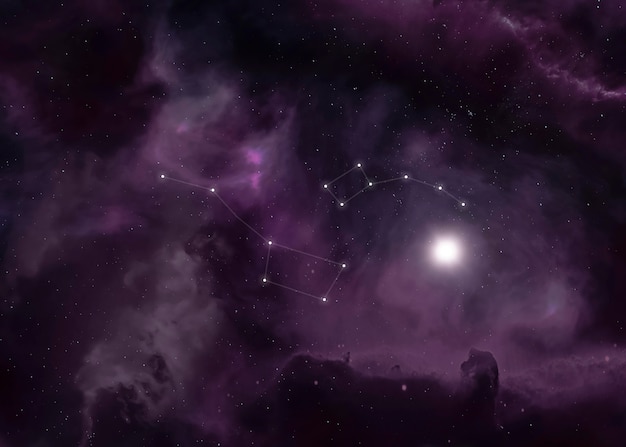 Beautiful constellations on purple sky