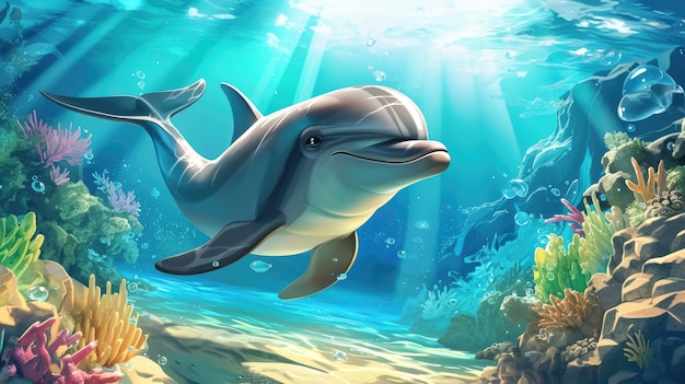 Free photo beautiful  dolphin digital art