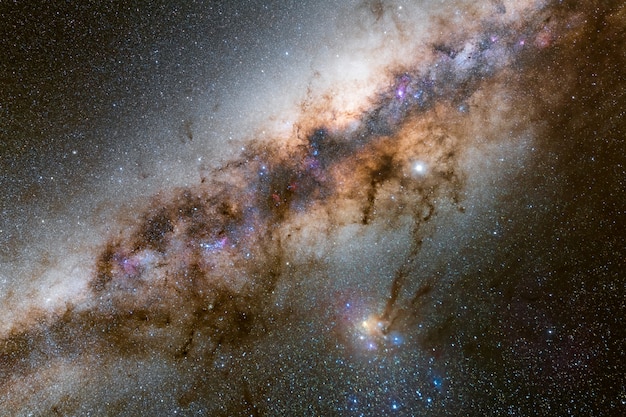 Free photo beautiful galactic core of milky way with rho ophiuchi cloud complex. long exposure photograph.