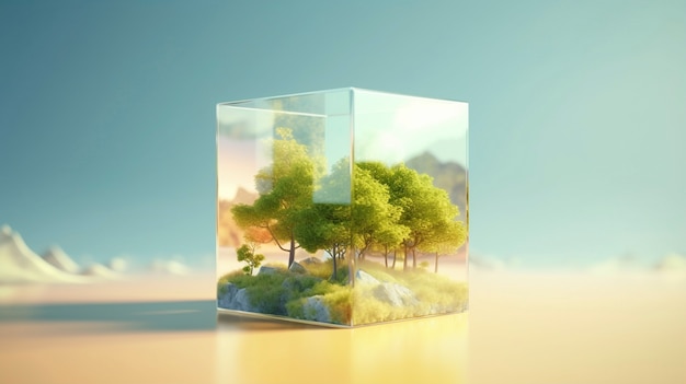 Free photo beautiful landscape inside of a cube