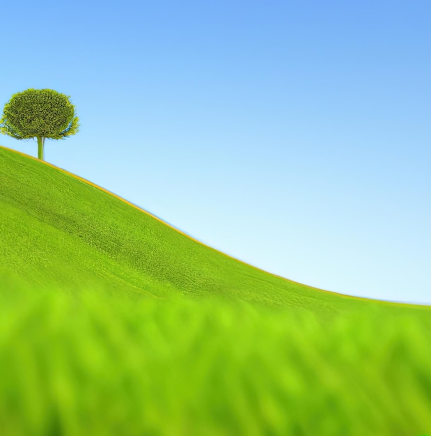 Free photo beautiful landscape with green grass field and lone tree generative ai