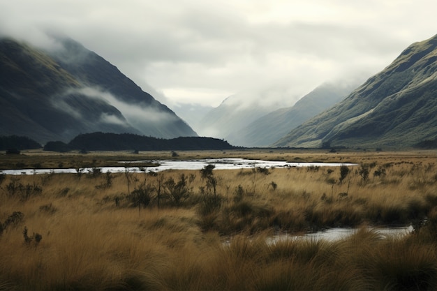 Free Photo beautiful nature landscape with mountains and lake