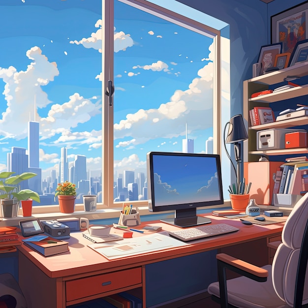 Free photo beautiful office space in cartoon style