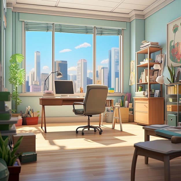 Free photo beautiful office space in cartoon style