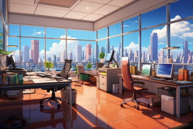 Free photo beautiful office space in cartoon style