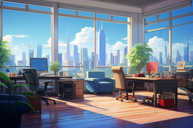 Free photo beautiful office space in cartoon style