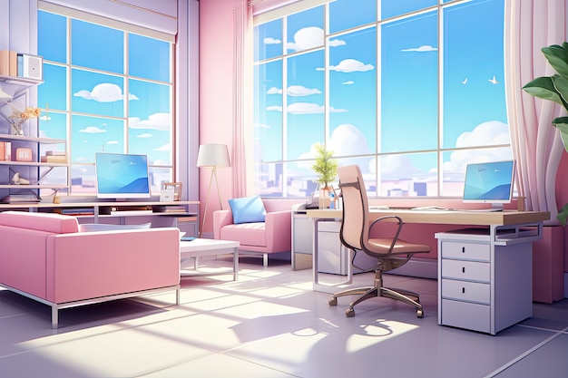 Free photo beautiful office space in cartoon style