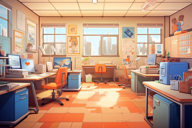 Free photo beautiful office space in cartoon style