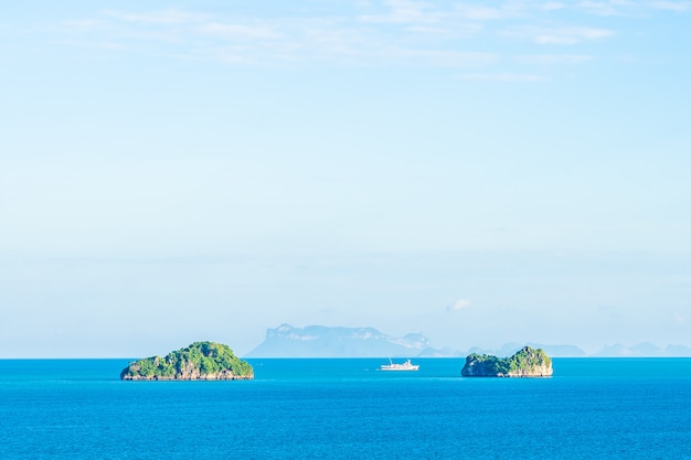 Beautiful outdoor sea ocean with white cloud blue sky around with small island around Samui island