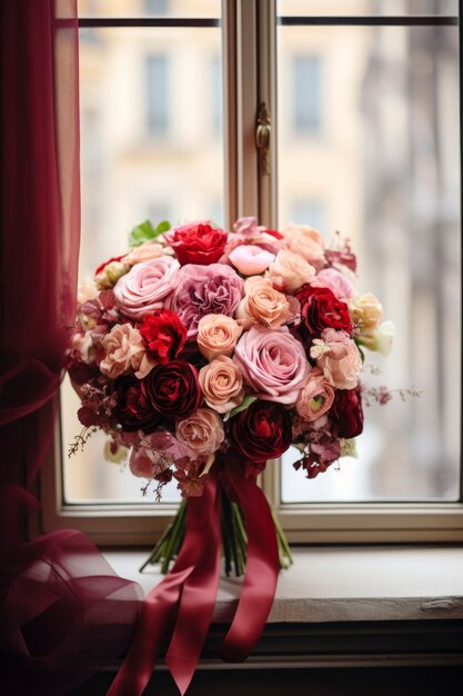 Beautiful roses bouquet indoors