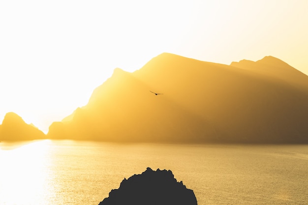 Free photo beautiful  sea with mountains on the background under a sunny sky