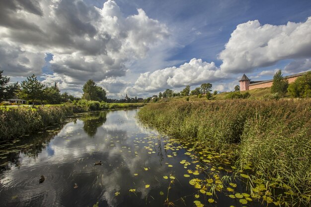 Beautiful shot of the Monastery Of Saint Euthymius Wall and Kamenka river in Russia