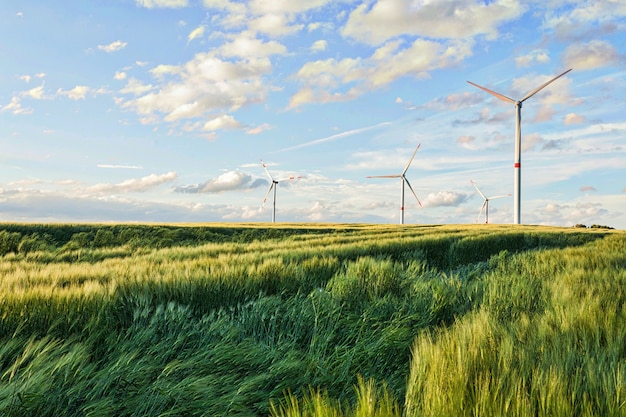 Free photo beautiful shot of wind turbines under the cloudy sky in the eiffel region, germany