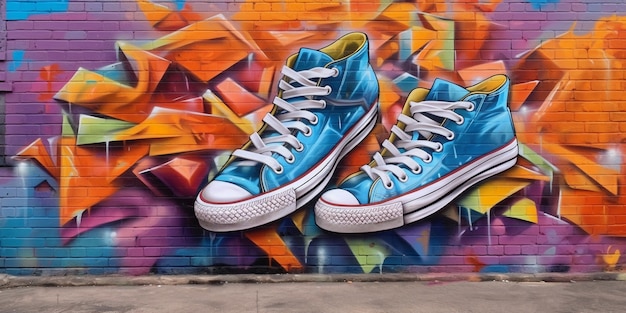 Free photo beautiful sneakers graffiti