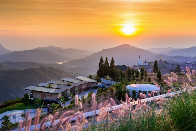 Free Photo beautiful sunrise at wat phra that pha son kaew temple in khao kho phetchabun, thailand.