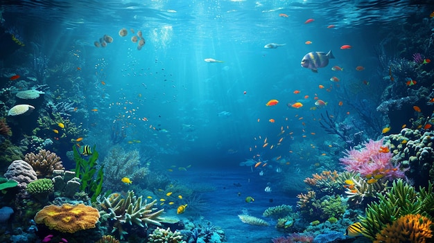 Free photo a beautiful underwater landscape with fish and corals