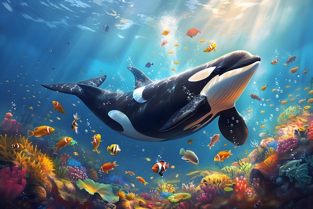 Free photo beautiful whale digital art