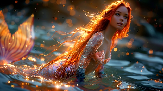 Beautiful woman mermaid in fantasy world