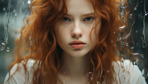 Free photo a beautiful young woman with wet hair looking sensually at camera generated by artificial intellingence