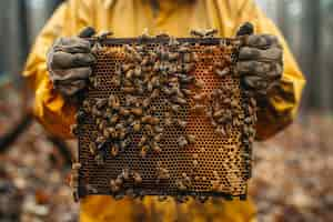 Free photo beekeeper working at  bee farm