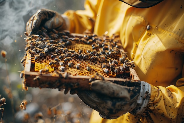 Free photo beekeeper working at  bee farm