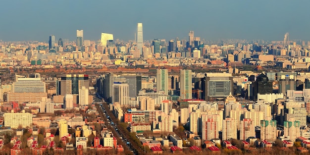 Free photo beijing sunset aerial view with urban buildings.