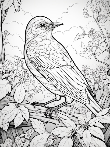 Free photo bird coloring page line art