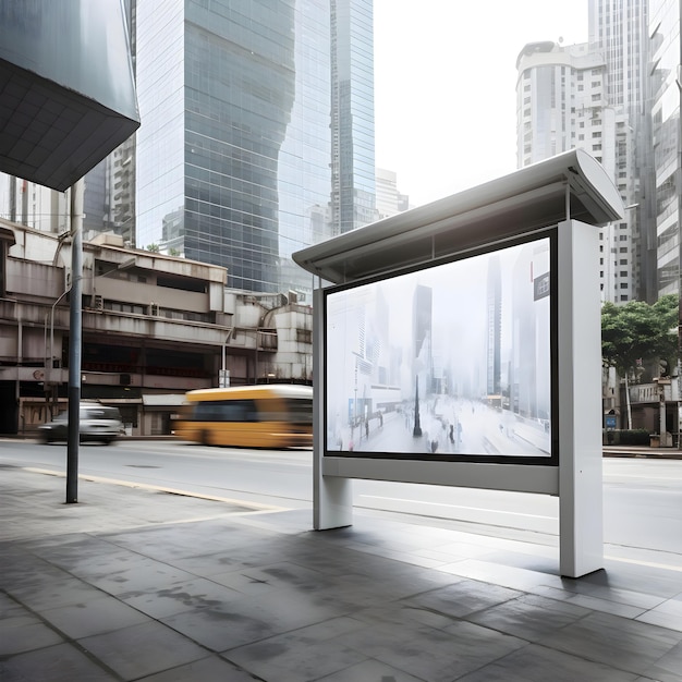 Free Photo blank bus stop with motion blur in the city 3d rendering