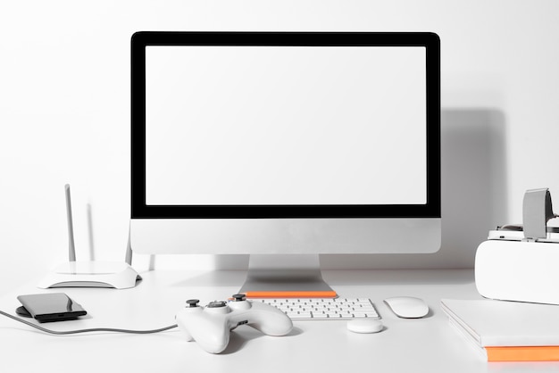 Free photo blank computer screen on a table