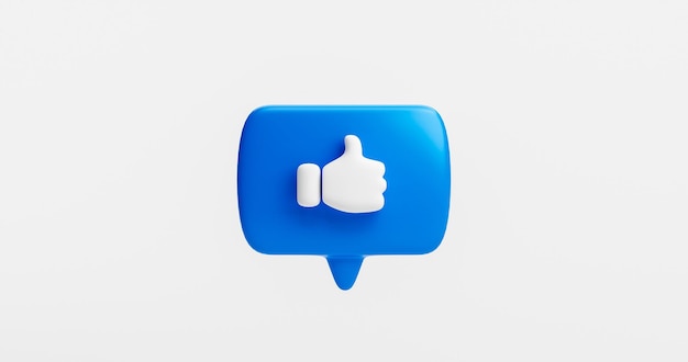 Blue bubble like button or icon thumbs up or like sign feedback concept on white background 3D rendering