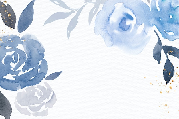 Free photo blue rose frame background winter watercolor illustration