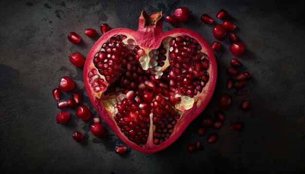 Bright cross section juicy pomegranate seed dessert slice generated by AI