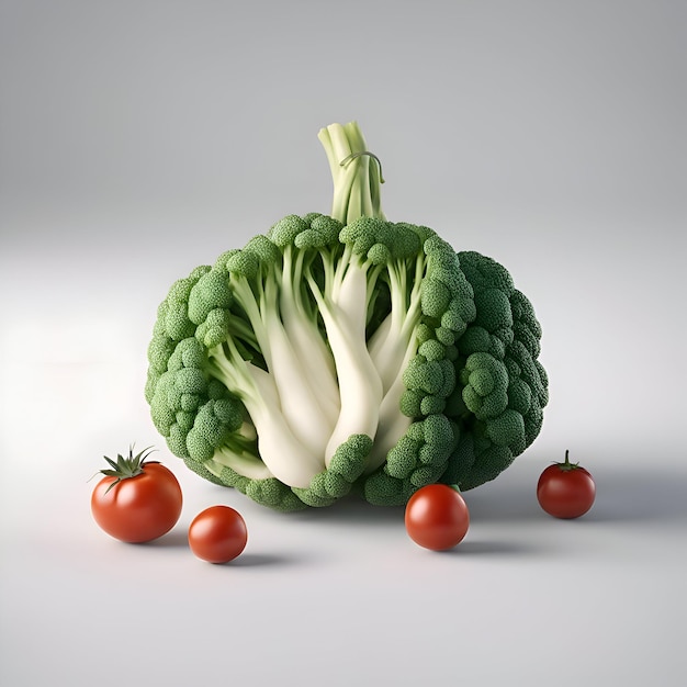 Free photo broccoli and tomato isolated on white background 3d illustration