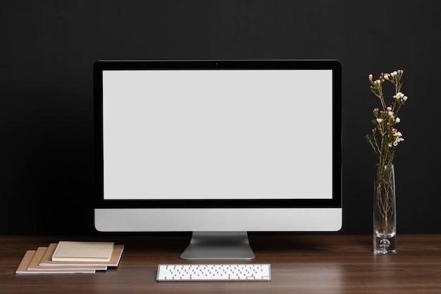 Free photo business desk arrangement with monitor