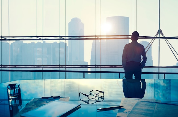 Free photo businessman in a big office