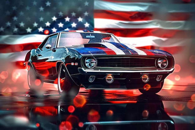 Free Photo car with the american flag for us national loyalty day celebration