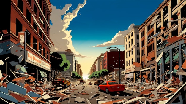 Free photo cartoon comic style earthquake scene