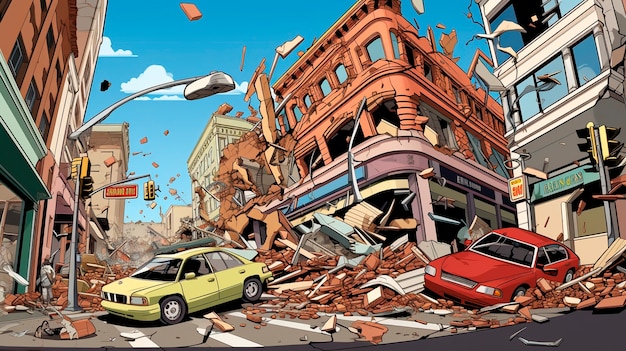 Free photo cartoon comic style earthquake scene