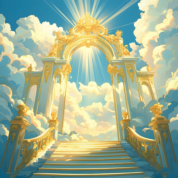 Free photo cartoon depiction of the gates of heaven