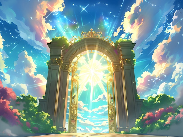 Free photo cartoon depiction of the gates of heaven