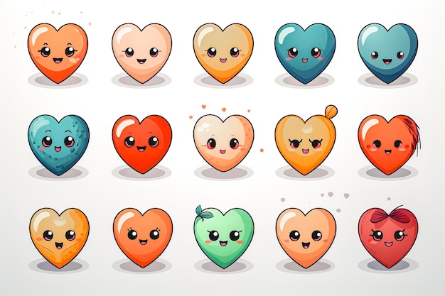 Free photo cartoon heart characters with different facial expressions