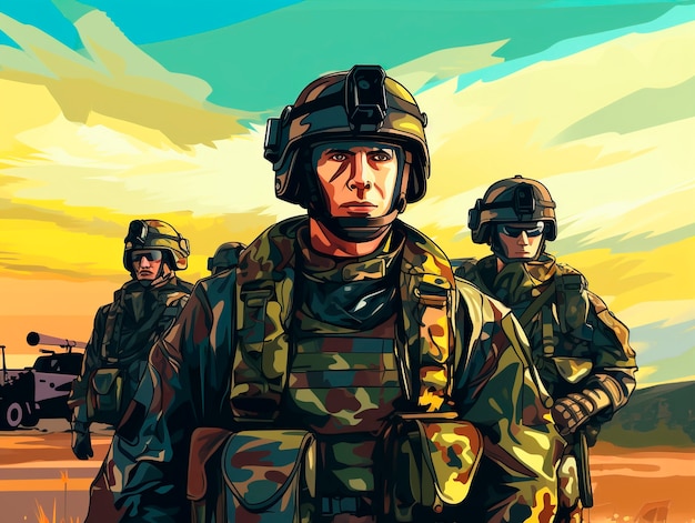 Free photo cartoon soldier with combat war