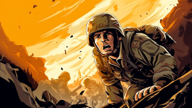 Free photo cartoon soldier with combat war