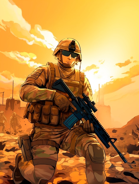 Free photo cartoon soldier with combat war