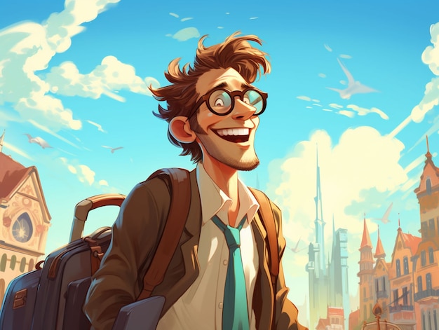 Cartoon style character traveling